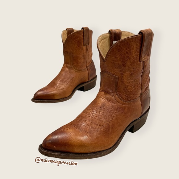 Frye Billy Short Pull On Cognac Brown Leather Southern Boho Cowboy Ankle Boot - Picture 13 of 14